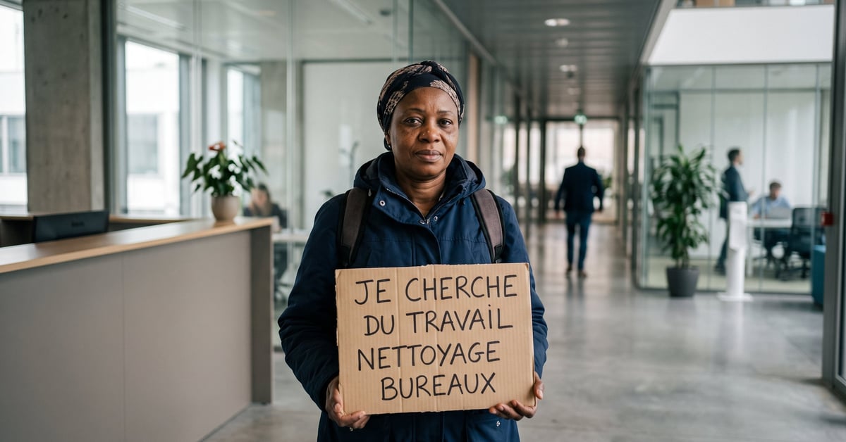 Agent d'entretien nettoyant un bureau moderne — chercher un emploi nettoyage bureaux
