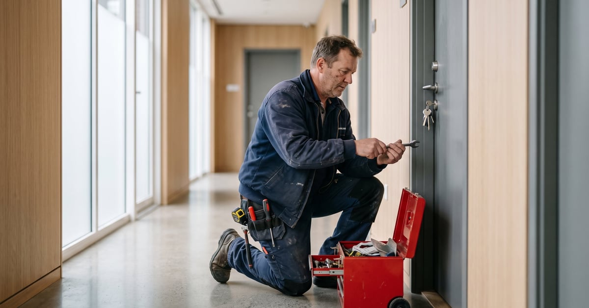 Technicien en maintenance de bâtiment inspectant une installation dans un immeuble moderne