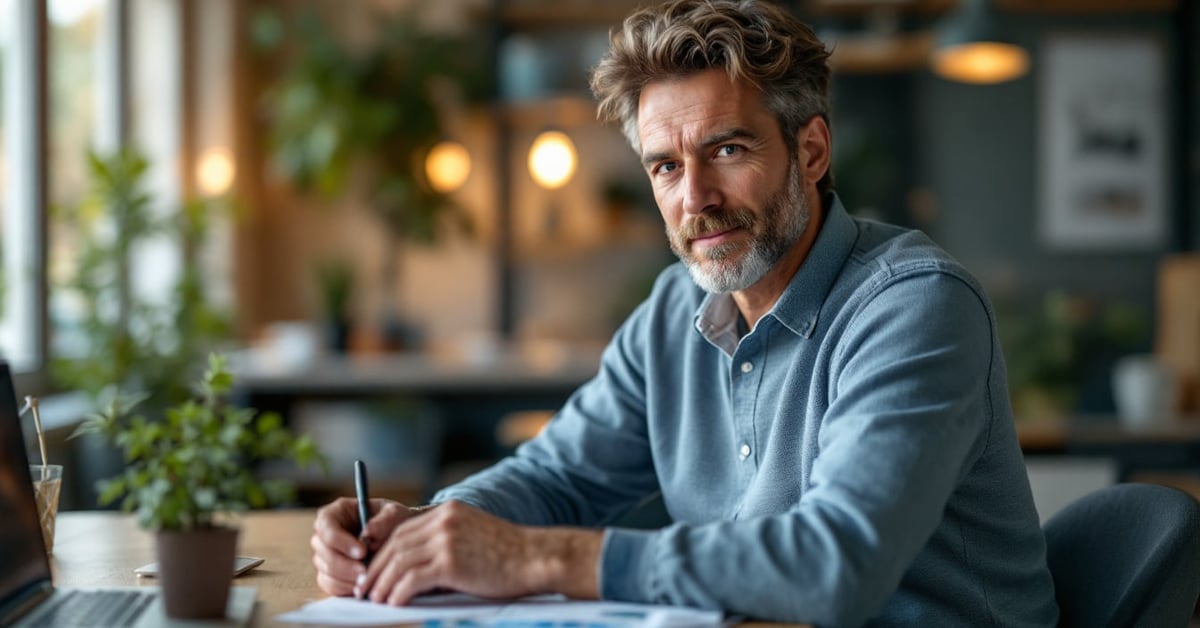 Logiciel pour gestion immobilière affiché sur un écran d'ordinateur dans un bureau moderne
