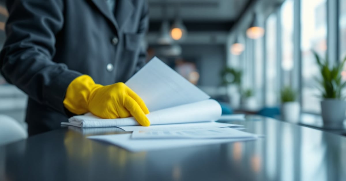 Fiche de suivi de nettoyage des locaux posée sur un bureau dans un environnement professionnel