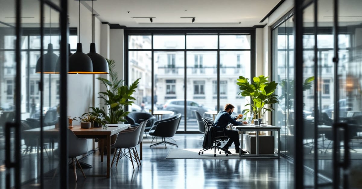 Société de nettoyage de bureaux à Paris — agent en action dans un open space moderne